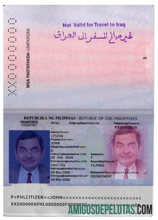 Passaporte das Filipinas versão 2 exemplo real